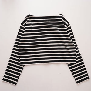 ジェイクルー ブラック×ホワイト ボーダー ボートネック クロップドフィット カットソー J.CREW BLACK×WHITE BORDER CROPED-FIT BOAT-NECK WOMEN
