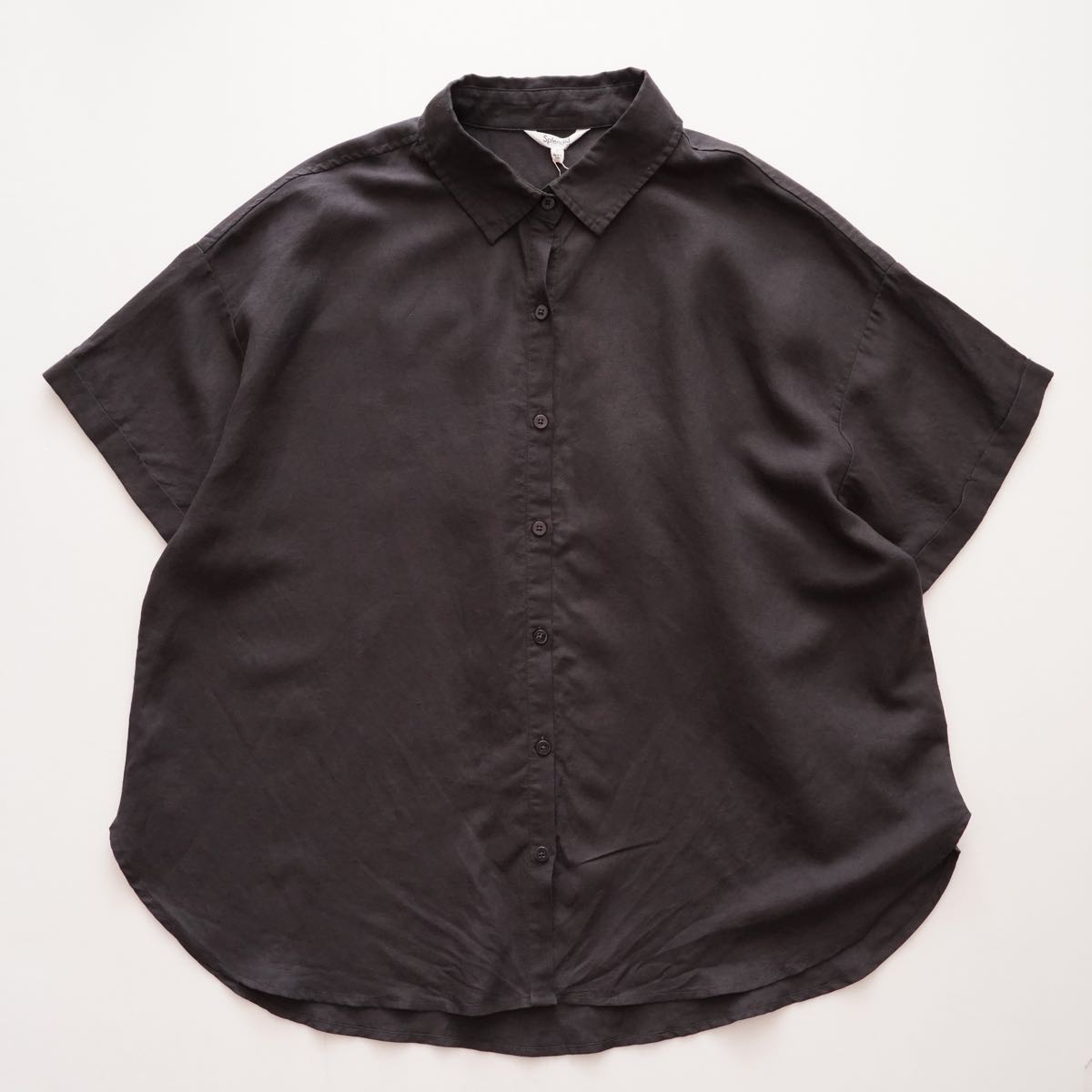 スプレンディッド チャコールグレー リネン混 半袖シャツ ブラウス SPLENDID CHARCOAL-GRAY LINEN-MIX SHIRT BLOUSE WOMENS