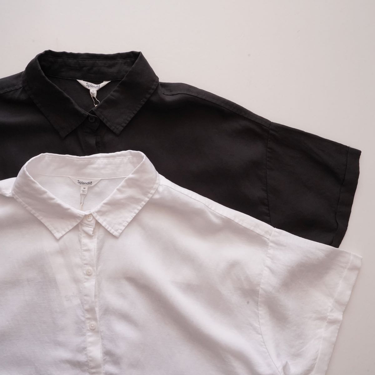 スプレンディッド チャコールグレー リネン混 半袖シャツ ブラウス SPLENDID CHARCOAL-GRAY LINEN-MIX SHIRT BLOUSE WOMENS