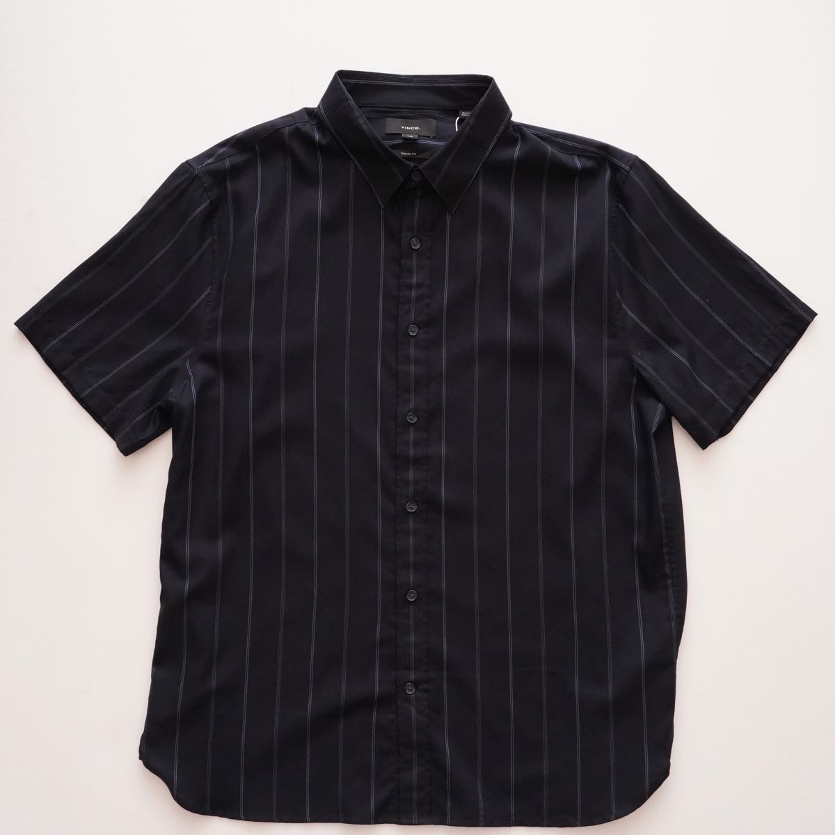 ヴィンス ネイビー ストライプ クラシックフィット シャツ VINCE NAVY STRIPED CLASSIC FIT SHORT SLEEVE SHIRT MENS