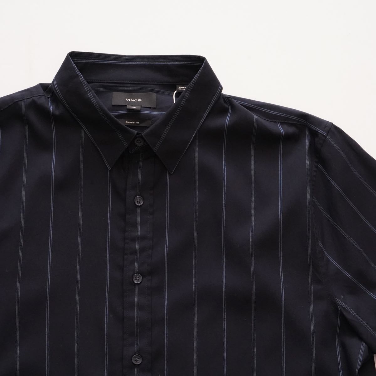 ヴィンス ネイビー ストライプ クラシックフィット シャツ VINCE NAVY STRIPED CLASSIC FIT SHORT SLEEVE SHIRT MENS