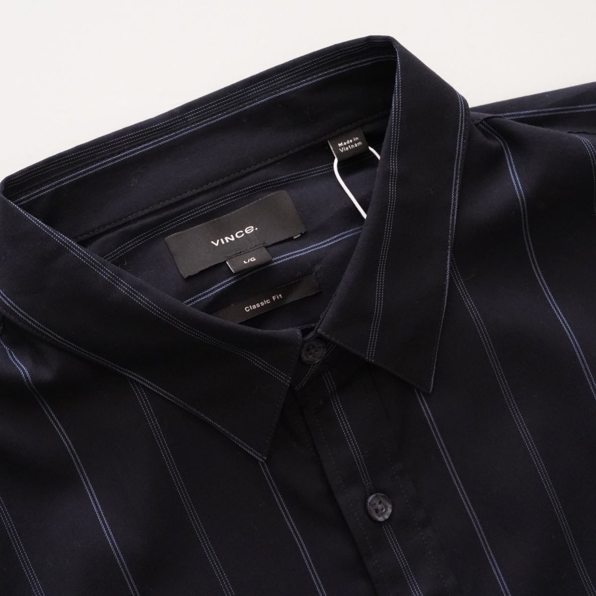 ヴィンス ネイビー ストライプ クラシックフィット シャツ VINCE NAVY STRIPED CLASSIC FIT SHORT SLEEVE SHIRT MENS