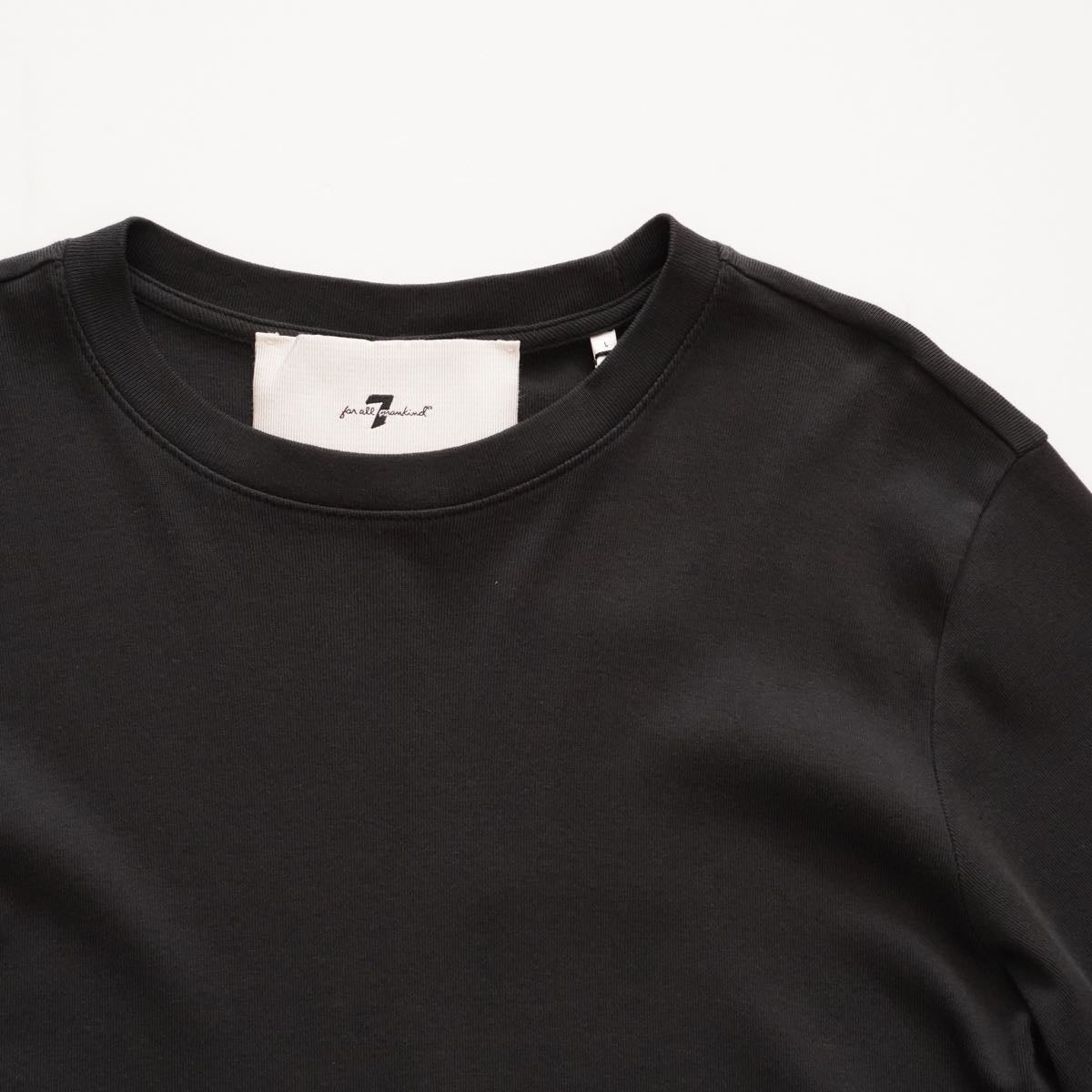 セブンフォーオールマンカインド 炭黒 ペルーコットン 半袖リブカットソー 7 FOR ALL MANKIND BLACK COTTON SHORT SLEEVE TOP MADE IN PERU WOMENS