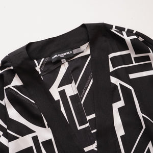 KARL LAGERFELD PARIS カールラガーフェルド ブラック×ホワイト グラフィックオープンフロントトップ  BLACK×WHITE GRAPHIC PRINT OPEN FRONT TOP WOMEN