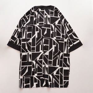 KARL LAGERFELD PARIS カールラガーフェルド ブラック×ホワイト グラフィックオープンフロントトップ  BLACK×WHITE GRAPHIC PRINT OPEN FRONT TOP WOMEN