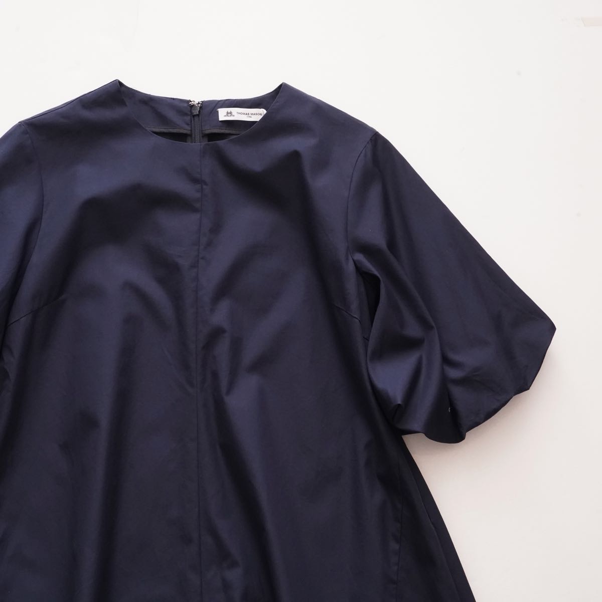 THOMAS MASON トーマスメイソン R/R  リタ ネイビー パフスリーブドレス NAVY PUF SLEEVE DRESS WOMEN
