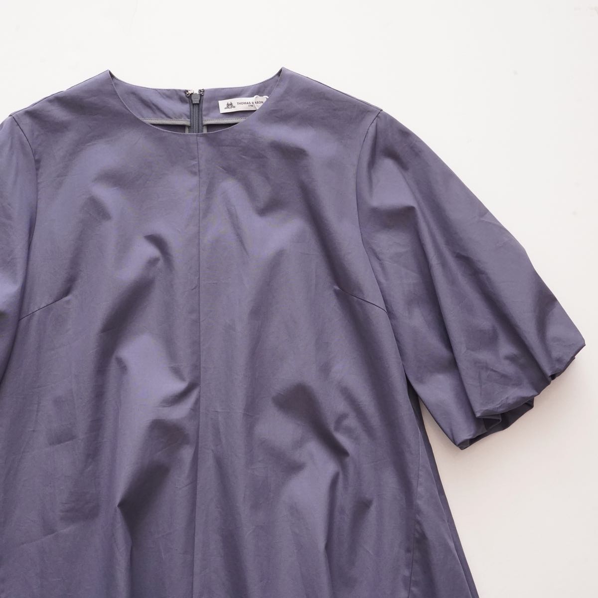 THOMAS MASON トーマスメイソン R/R  リタ ブルーグレー パフスリーブドレス GRAY-BLUE PUF SLEEVE DRESS WOMEN