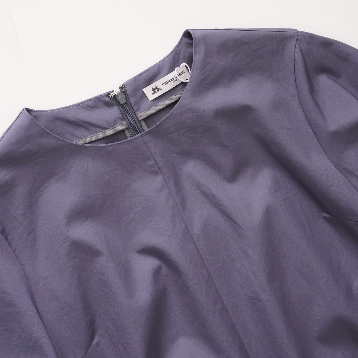THOMAS MASON トーマスメイソン R/R  リタ ブルーグレー パフスリーブドレス GRAY-BLUE PUF SLEEVE DRESS WOMEN