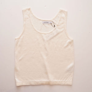 CK カルバンクライン オフホワイト リネン ニットタンクトップ ノースリーブトップ CALVIN KLEIN OFF-WHITE TANK TOP SLEEVELESS TOP WOMENS