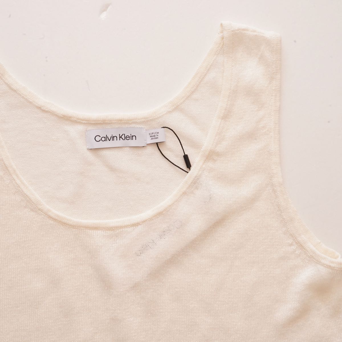 CK カルバンクライン オフホワイト リネン ニットタンクトップ ノースリーブトップ CALVIN KLEIN OFF-WHITE TANK TOP SLEEVELESS TOP WOMENS