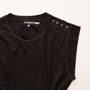 KARL LAGERFELD PARIS カールラガーフェルド ブラック ショートスリーブ タイベルトワンピース ドレス BLACK SHORT-SLEEVE DRESS WOMEN