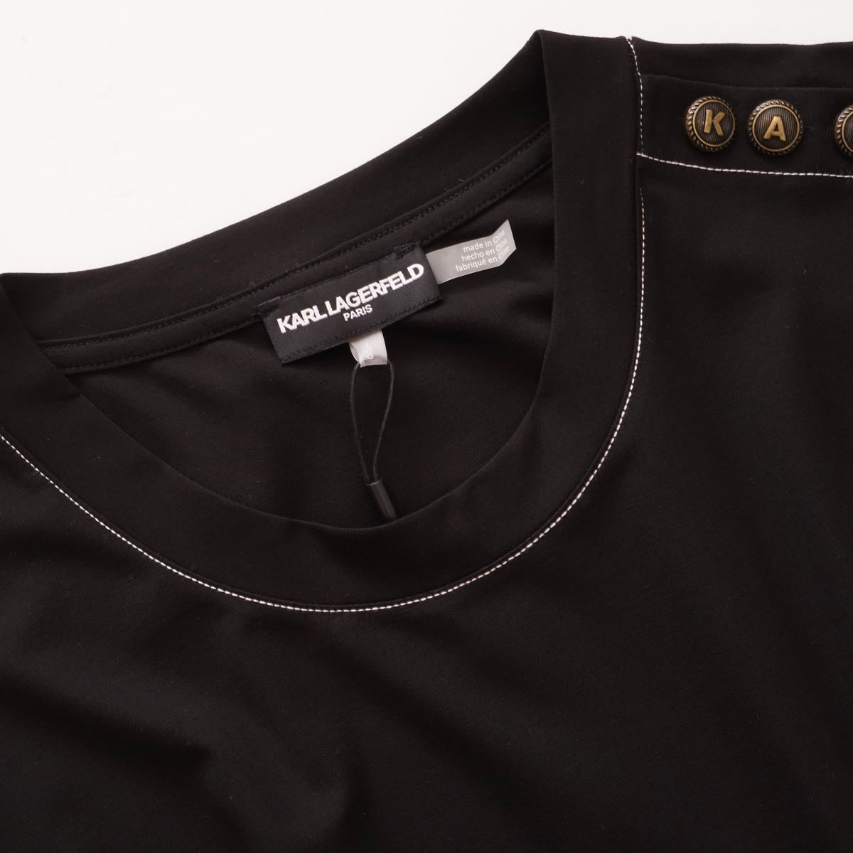 KARL LAGERFELD PARIS カールラガーフェルド ブラック ショートスリーブ タイベルトワンピース ドレス BLACK SHORT-SLEEVE DRESS WOMEN