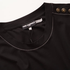 KARL LAGERFELD PARIS カールラガーフェルド ブラック ショートスリーブ タイベルトワンピース ドレス BLACK SHORT-SLEEVE DRESS WOMEN