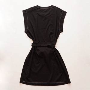 KARL LAGERFELD PARIS カールラガーフェルド ブラック ショートスリーブ タイベルトワンピース ドレス BLACK SHORT-SLEEVE DRESS WOMEN