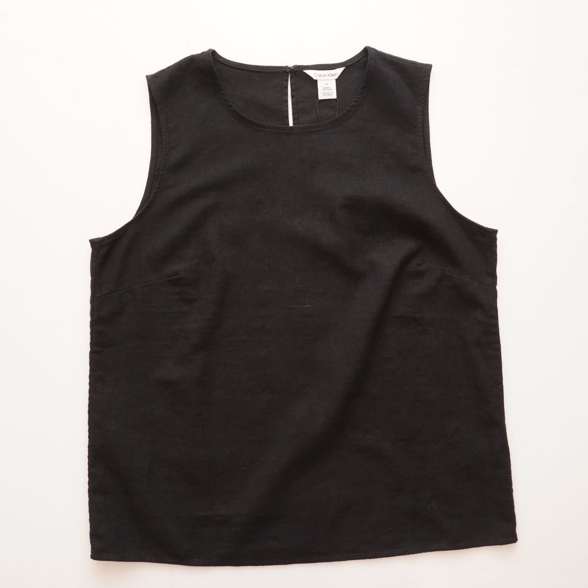CK カルバンクライン ブラック リネン×コットン ノースリーブトップ ブラウス  CALVIN KLEIN LINEN COTTON SLEEVELESS TOP WOMENS