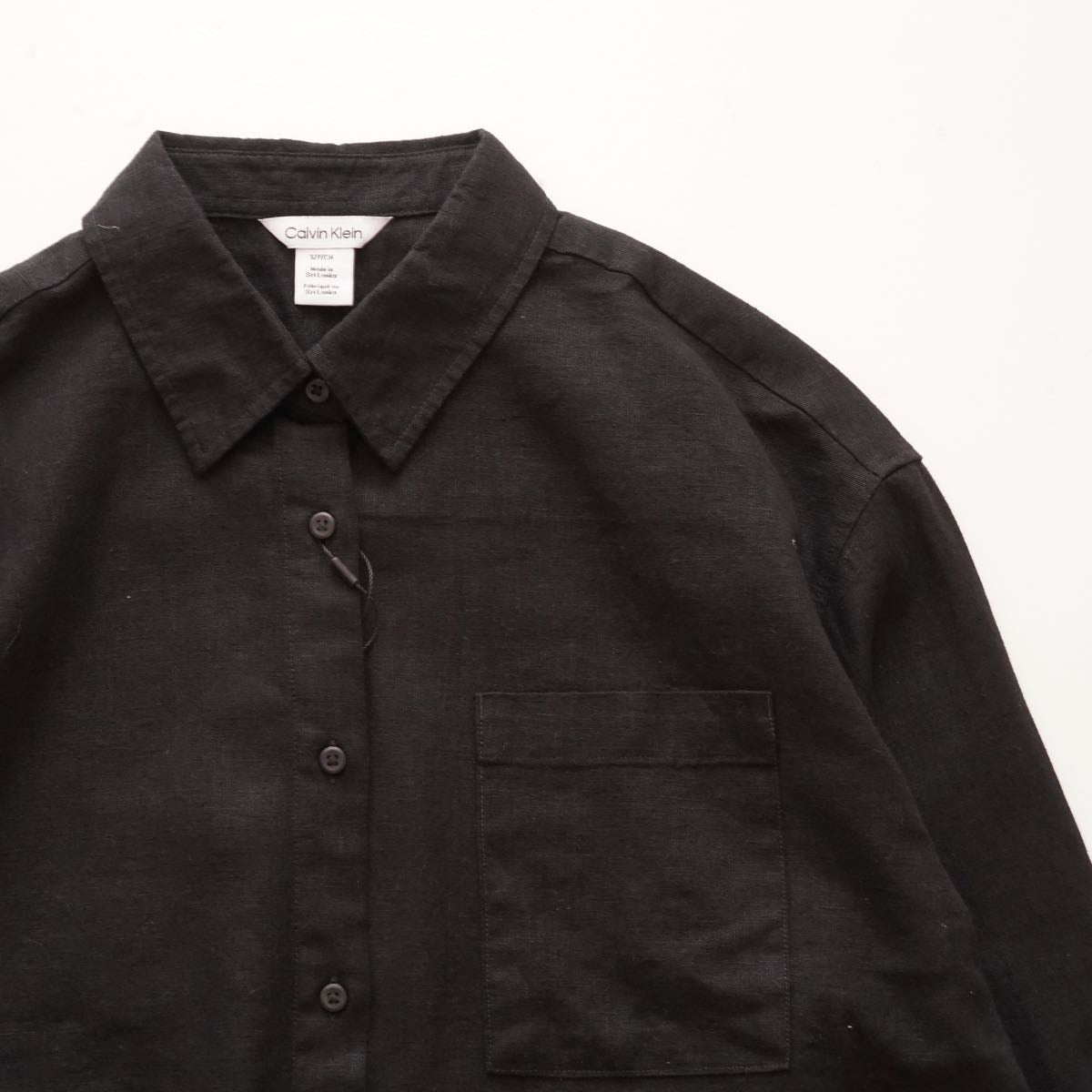 CK カルバンクライン ブラック リネン×コットン オーバーサイズ ポケットシャツ  CALVIN KLEIN LINEN COTTON OVER-SIZE POCKET SHIRT WOMENS