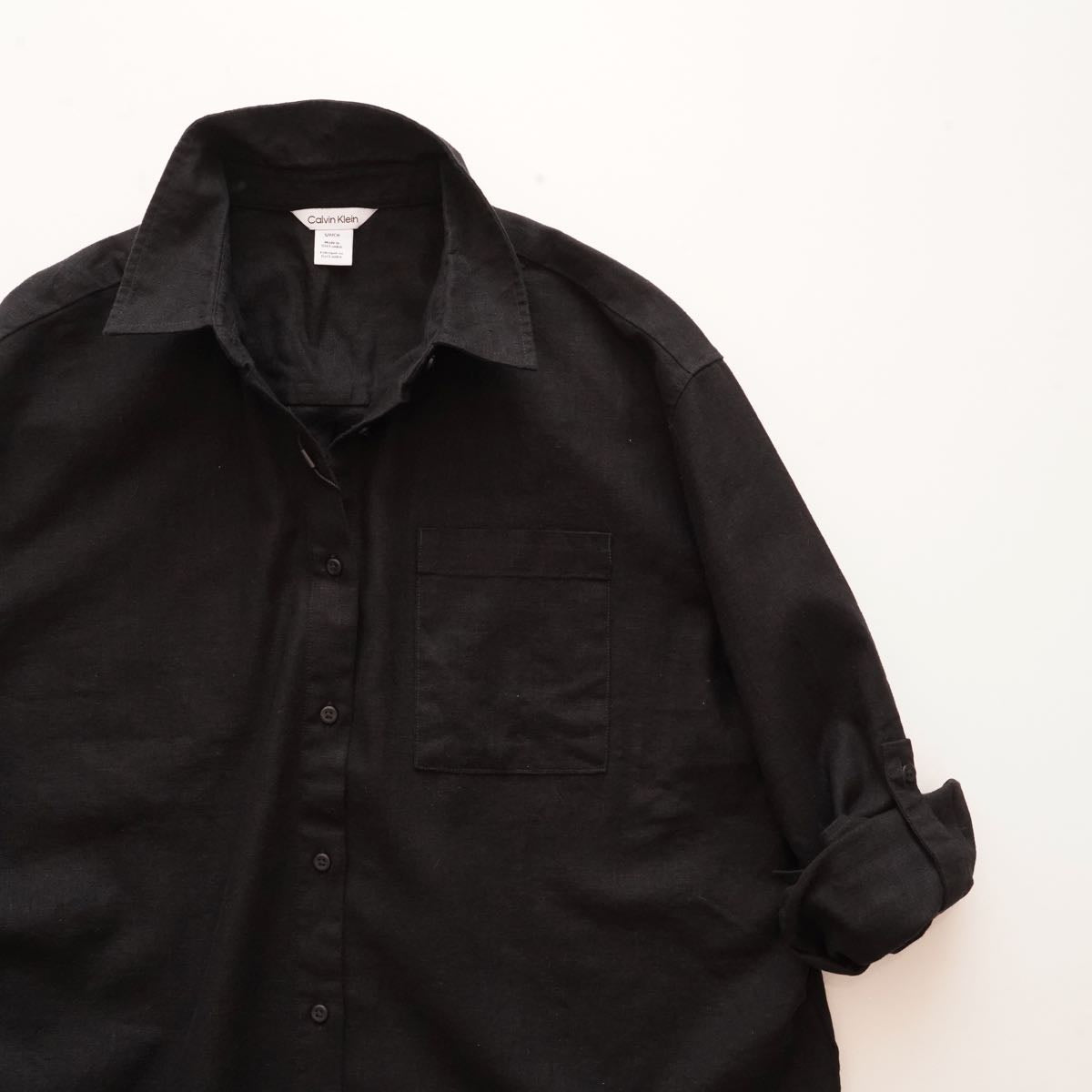 CK カルバンクライン ブラック リネン×コットン オーバーサイズ ポケットシャツ  CALVIN KLEIN LINEN COTTON OVER-SIZE POCKET SHIRT WOMENS