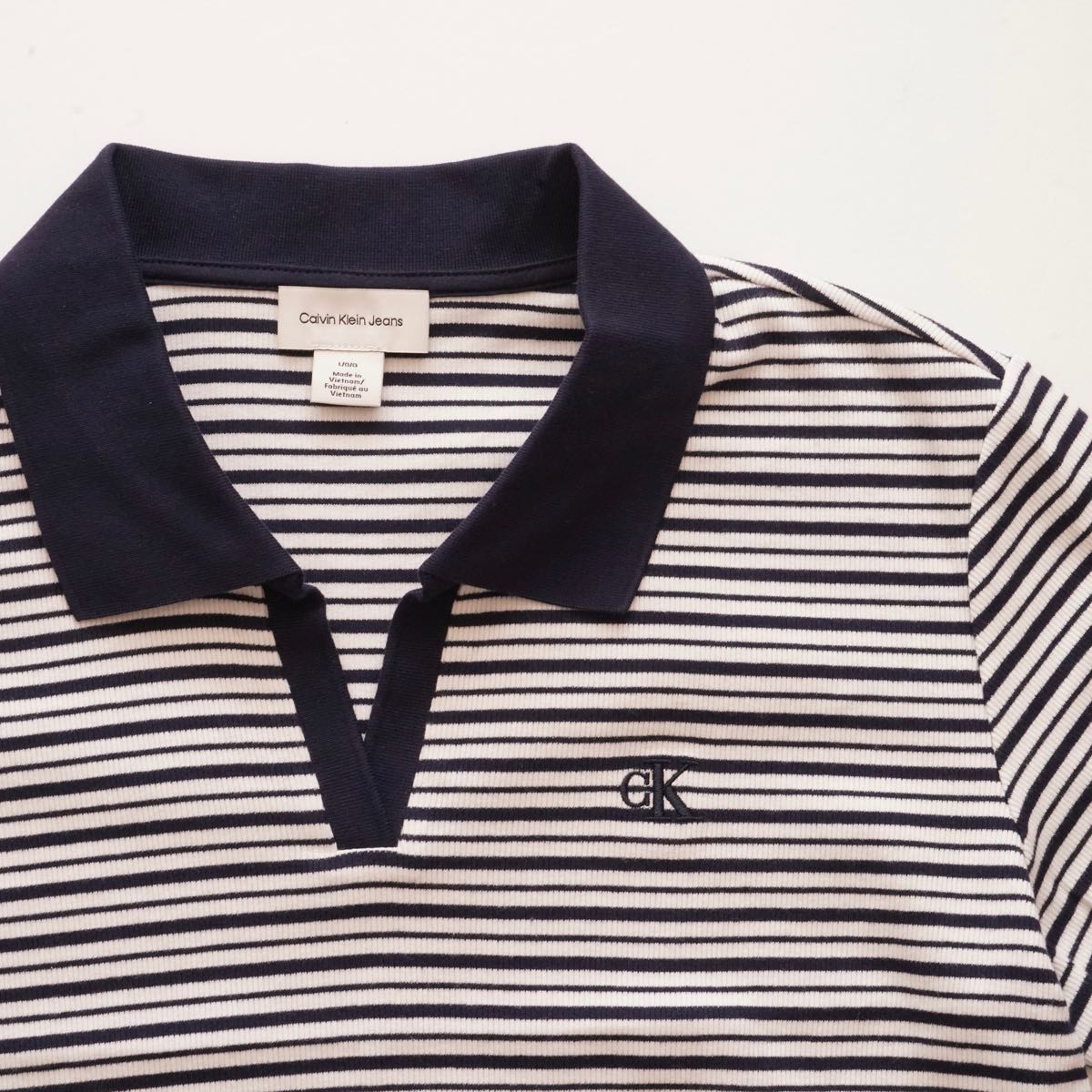 CK カルバンクライン ジーンズ ネイビー 半袖 ボーダー スキッパーポロ CALVIN KLEIN JEANS NAVY BORDER SHORT-SLEEVE POLO WOMENS