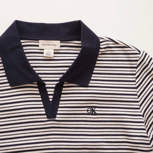 CK カルバンクライン ジーンズ ネイビー 半袖 ボーダー スキッパーポロ CALVIN KLEIN JEANS NAVY BORDER SHORT-SLEEVE POLO WOMENS