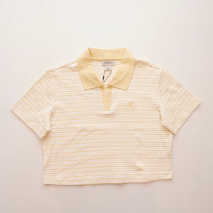 CK カルバンクライン ジーンズ クリームイエロー 半袖 ボーダー スキッパーポロ CALVIN KLEIN JEANS CREAM-YELLOW BORDER SHORT-SLEEVE POLO WOMENS