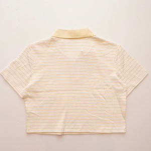 CK カルバンクライン ジーンズ クリームイエロー 半袖 ボーダー スキッパーポロ CALVIN KLEIN JEANS CREAM-YELLOW BORDER SHORT-SLEEVE POLO WOMENS