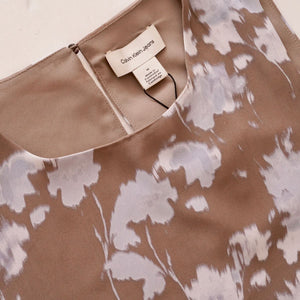 CK カルバンクラインジーンズ ブラウン フラワー柄 ポリタンクトップ ノースリーブブラウス CALVIN KLEIN JEANS BROWN FLOWER TANK TOP SLEEVELESS BLOUSE WOMENS