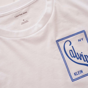 CK NY カルバンクラインジーンズ ニューヨーク ホワイト 半袖 プリント＆刺繍入り クロップド ロゴ Tシャツ  CALVIN KLEIN JEANS NEW YORK WHITE S/S LOGO TEE T-SHIRT WOMENS