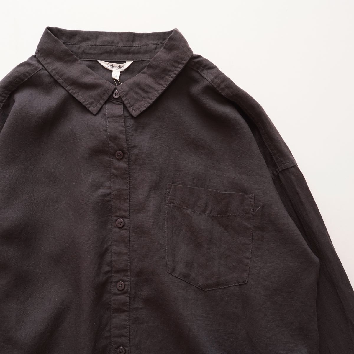 スプレンディッド チャコールグレー リネン長袖シャツ ブラウス SPLENDID CHARCOAL-GRAY LINEN SHIRT BLOUSE WOMENS