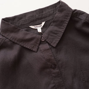 スプレンディッド チャコールグレー リネン長袖シャツ ブラウス SPLENDID CHARCOAL-GRAY LINEN SHIRT BLOUSE WOMENS