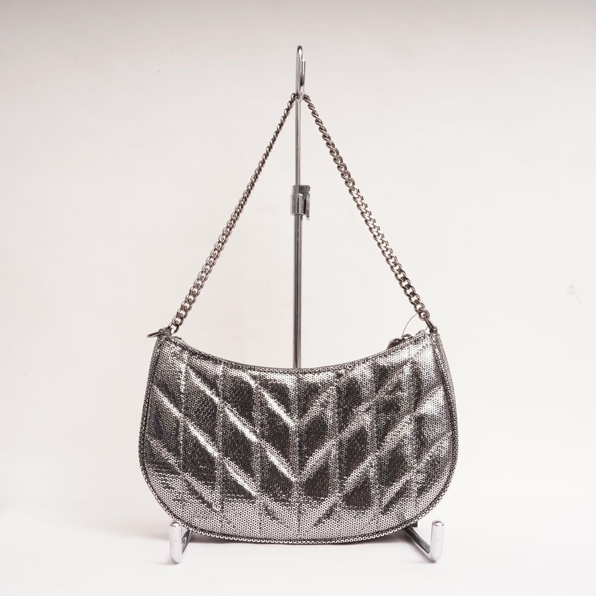 KARL LAGERFELD PARIS カールラガーフェルド シルバー スパンコールレザー ショルダー バッグ SILVER LEATHER SHOULDER BAG