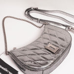 画像をギャラリービューアに読み込む, KARL LAGERFELD PARIS カールラガーフェルド シルバー スパンコールレザー ショルダー バッグ SILVER LEATHER SHOULDER BAG
