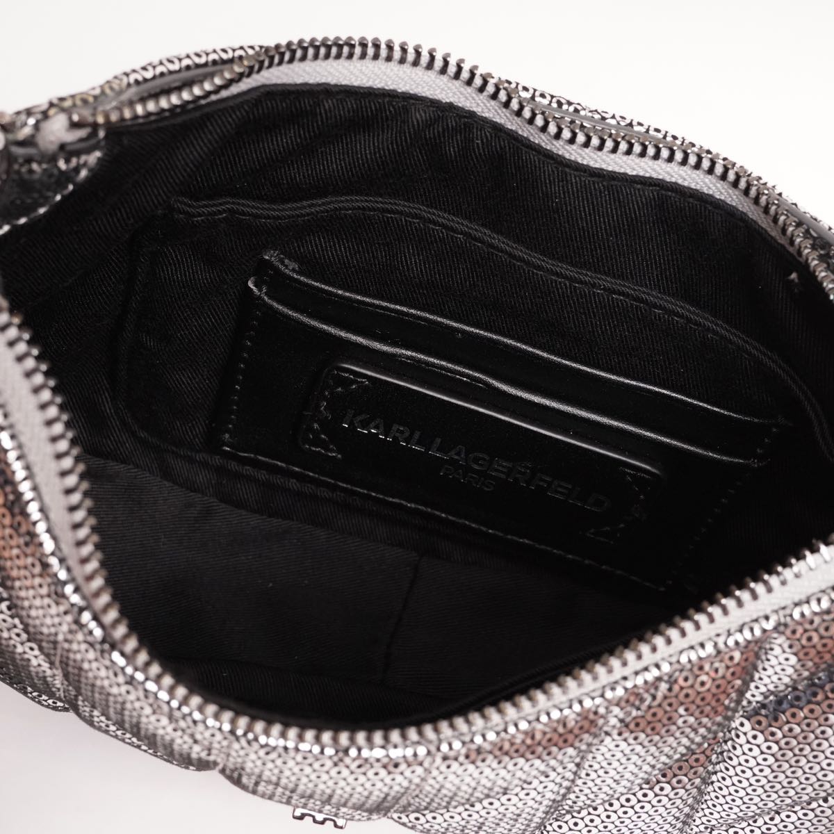KARL LAGERFELD PARIS カールラガーフェルド シルバー スパンコールレザー ショルダー バッグ SILVER LEATHER SHOULDER BAG
