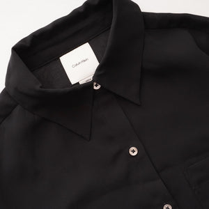 CK カルバンクライン ブラック ポリエステル シアースリーブ ブラウス ポケットシャツ  CALVIN KLEIN BLACK SHEER SLEEVE BLOUSE POCKET SHIRT WOMENS