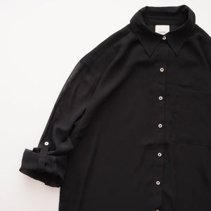 CK カルバンクライン ブラック ポリエステル シアースリーブ ブラウス ポケットシャツ  CALVIN KLEIN BLACK SHEER SLEEVE BLOUSE POCKET SHIRT WOMENS