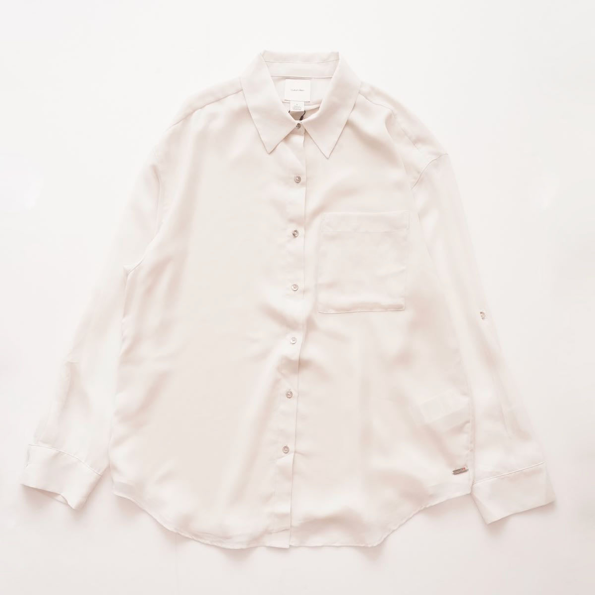 CK カルバンクライン オフホワイト ポリエステル シアースリーブ ブラウス ポケットシャツ  CALVIN KLEIN OFF-WHITE SHEER SLEEVE BLOUSE POCKET SHIRT WOMENS