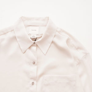 CK カルバンクライン オフホワイト ポリエステル シアースリーブ ブラウス ポケットシャツ  CALVIN KLEIN OFF-WHITE SHEER SLEEVE BLOUSE POCKET SHIRT WOMENS