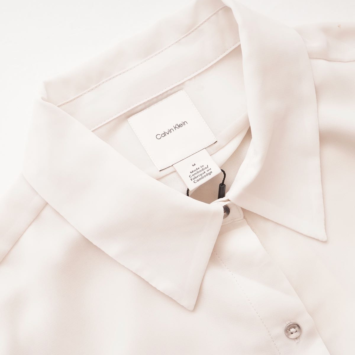 CK カルバンクライン オフホワイト ポリエステル シアースリーブ ブラウス ポケットシャツ  CALVIN KLEIN OFF-WHITE SHEER SLEEVE BLOUSE POCKET SHIRT WOMENS