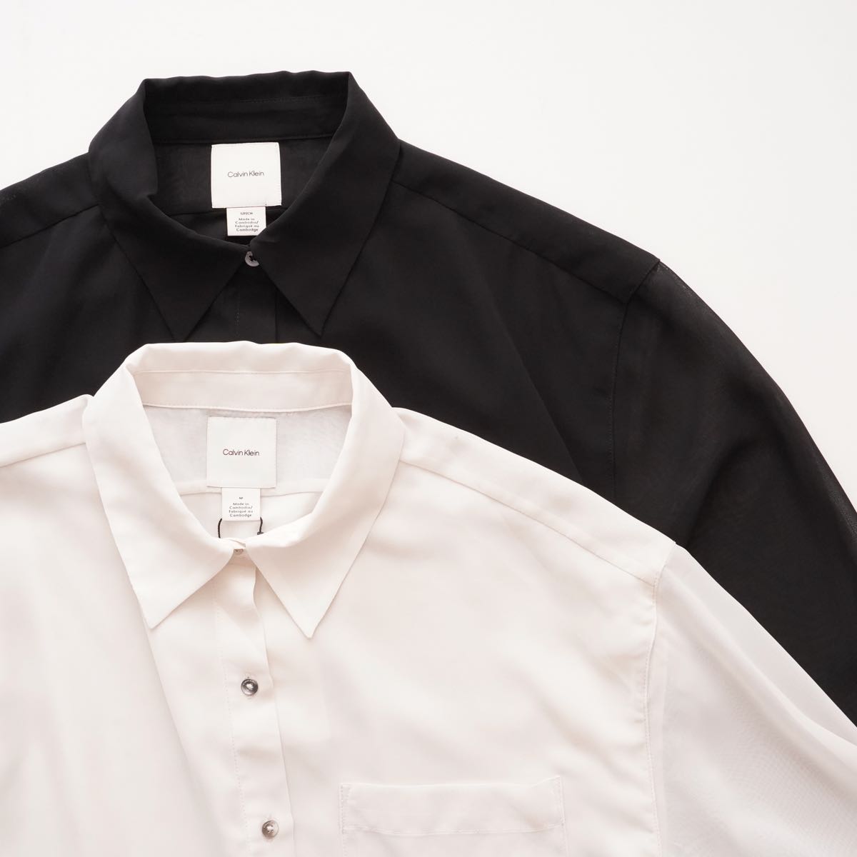 CK カルバンクライン ブラック ポリエステル シアースリーブ ブラウス ポケットシャツ  CALVIN KLEIN BLACK SHEER SLEEVE BLOUSE POCKET SHIRT WOMENS