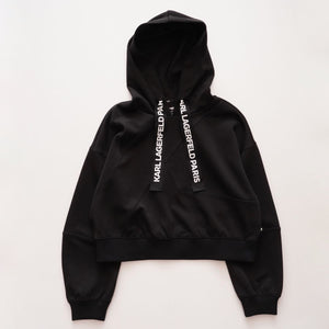 KARL LAGERFELD PARIS カールラガーフェルド ブラック 切り替え パーカー ロゴテープ フーディ BLACK HOODIE WOMEN