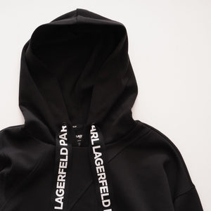 KARL LAGERFELD PARIS カールラガーフェルド ブラック 切り替え パーカー ロゴテープ フーディ BLACK HOODIE WOMEN