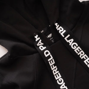 KARL LAGERFELD PARIS カールラガーフェルド ブラック 切り替え パーカー ロゴテープ フーディ BLACK HOODIE WOMEN