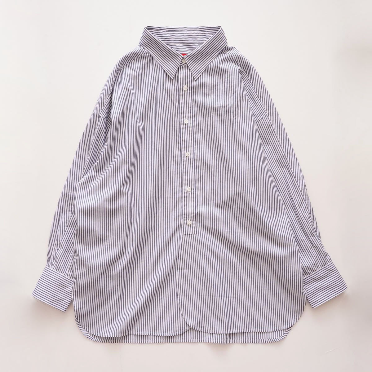 アドラーブル ホワイト×ネイビー ストライプ スプリットラグランスリーブ ビッグシルエット シャツ ADOLUVLE ORIGINAL WHITE NAVY SPLIT RAGLAN SLEEVE STRIPED BIG SHIRT LONG SLEEVE