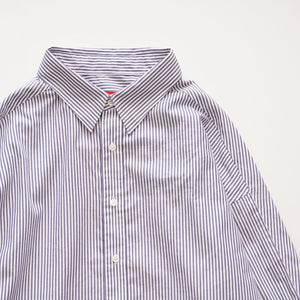 アドラーブル ホワイト×ネイビー ストライプ スプリットラグランスリーブ ビッグシルエット シャツ ADOLUVLE ORIGINAL WHITE NAVY SPLIT RAGLAN SLEEVE STRIPED BIG SHIRT LONG SLEEVE