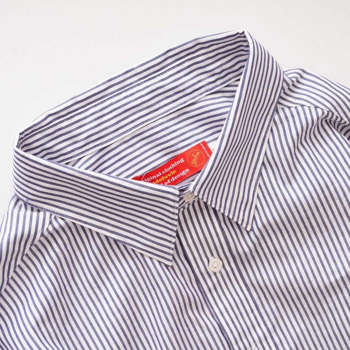 アドラーブル ホワイト×ネイビー ストライプ スプリットラグランスリーブ ビッグシルエット シャツ ADOLUVLE ORIGINAL WHITE NAVY SPLIT RAGLAN SLEEVE STRIPED BIG SHIRT LONG SLEEVE