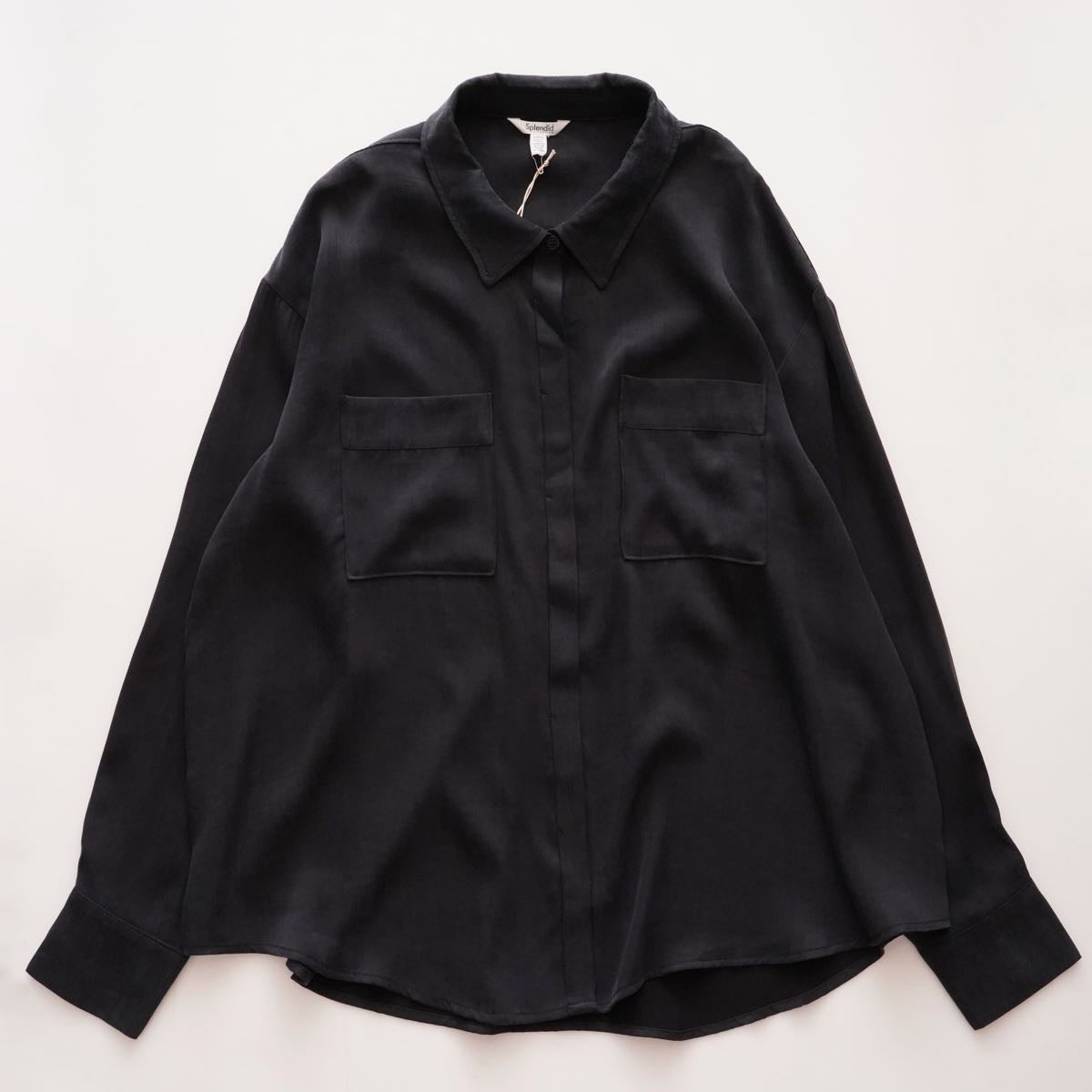 スプレンディッド チャコールグレー 比翼長袖シャツ 胸ポケット ブラウス SPLENDID CHARCOAL-GRAY SHIRT POCKET BLOUSE WOMENS