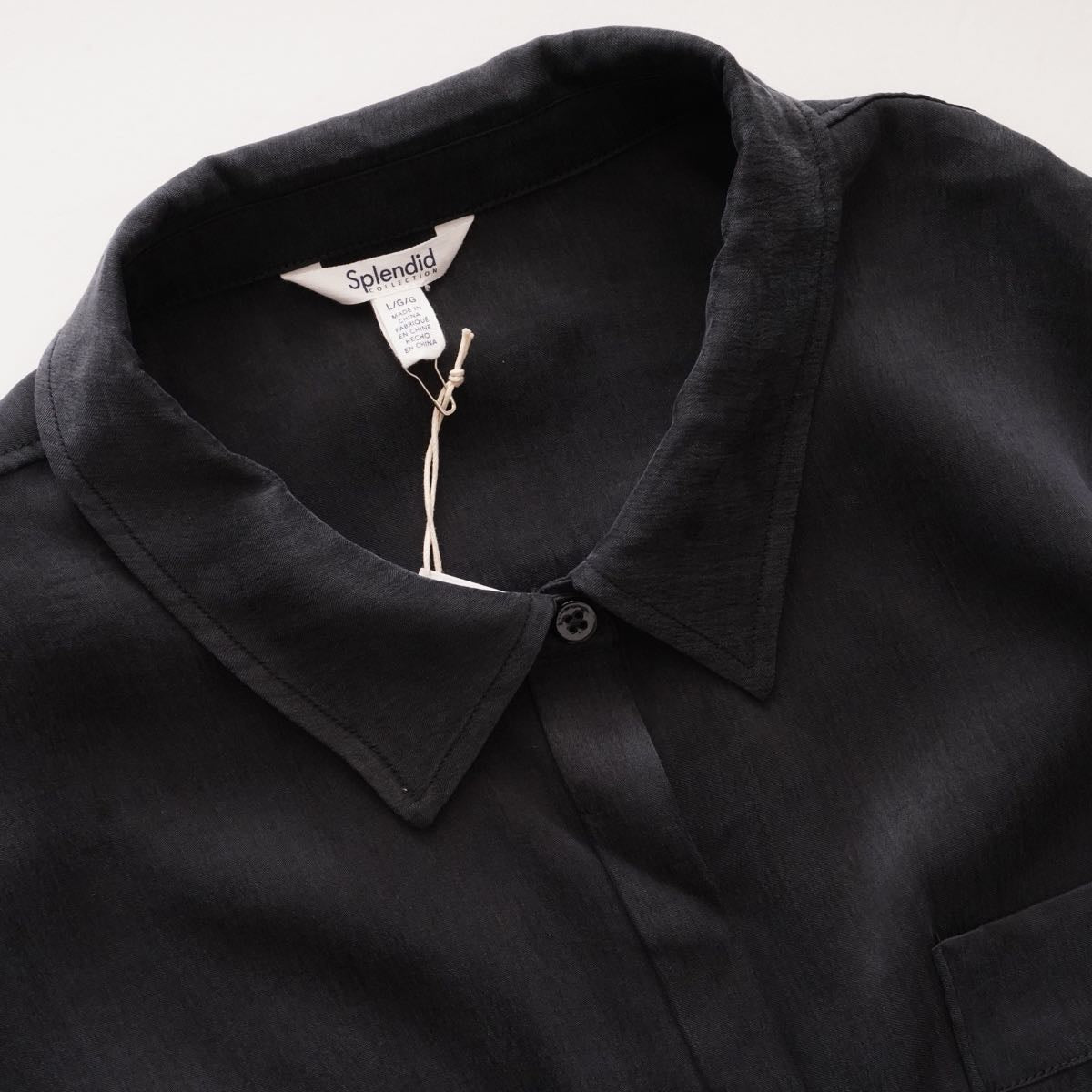 スプレンディッド チャコールグレー 比翼長袖シャツ 胸ポケット ブラウス SPLENDID CHARCOAL-GRAY SHIRT POCKET BLOUSE WOMENS