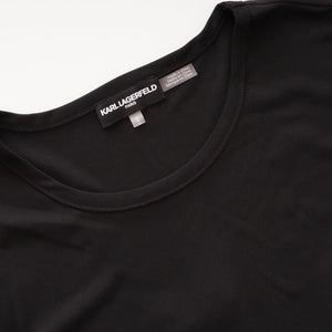 KARL LAGERFELD PARIS カールラガーフェルド ブラック×グリーン プリーツワンピース ドレス ショートスリーブ タイベルトワンピース ドレス BLACK SHORT-SLEEVE PLEATS DRESS WOMEN