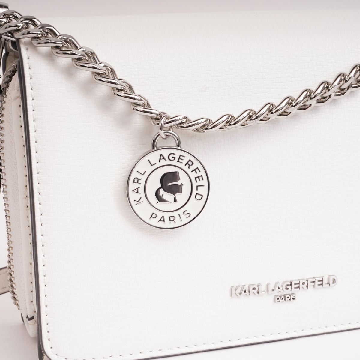 KARL LAGERFELD PARIS カールラガーフェルド ホワイト レザー ショルダーバッグ WHITE LEATHER SHOULDER BAG