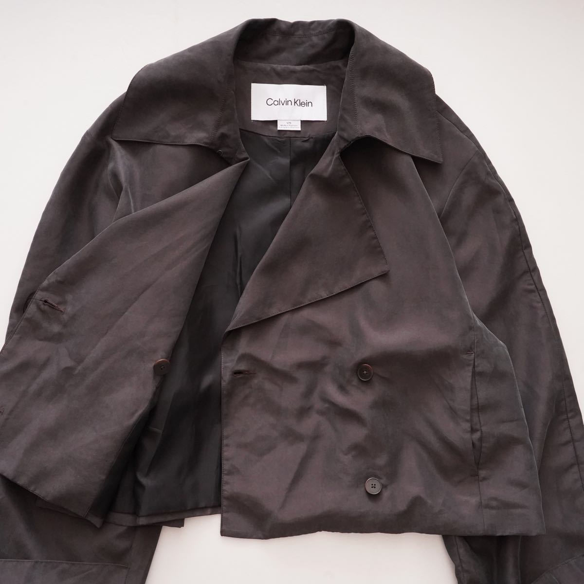 CK カルバンクライン チャコールグレー ショートトレンチ ジャケット CALVIN KLEIN CHARCOAL GRAY SHORT TRENCH JACKET WOMENS