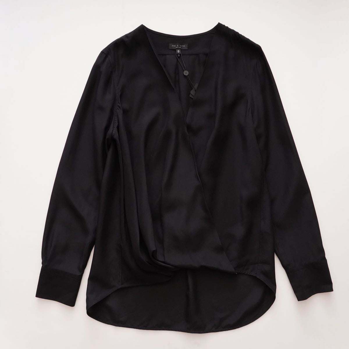 ラグアンドボーンニューヨーク ブラック シルク カシュクール ブラウス RAG&BONE NEWYORK BLACK SILK BLOUSE WOMEN